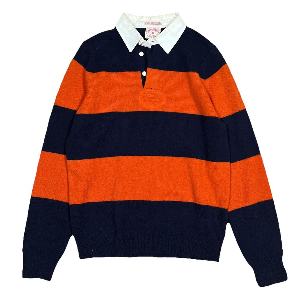 Brooks Brothers Pure Lambswool Orange Navy Striped Rugby Shirt Sz Small SeeNote